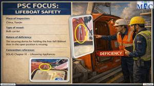 PSC FOCUS: LIFEBOAT_The securing device for holding the free-fall lifeboat door in the open position is missing 