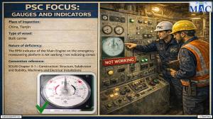 PSC FOCUS: GAUGES AND INDICATORS_The RPM indicator of the Main Engine on the emergency maneuvering platform is not working / not indicating correctly. 