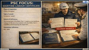 PSC FOCUS: MARITIME LABOUR CERTIFICATE_The issuing date of the DMLC Part II stated on the Maritime Labour Certificate is inconsistent with the DMLC Part II available on board during the inspection. 