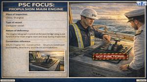 PSC FOCUS: PROPULSION MAIN ENGINE_The engine telegraph control at the port bridge wing is not functional for main engine start and stop during inspection 