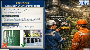 PSC FOCUS: AUXILIARY ENGINE MONITORING_The exhaust gas thermometer of No.3 generator engine (G/E) is malfunctioning and not providing accurate readings 
