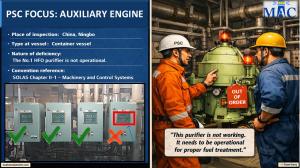 PSC FOCUS: AUXILIARY ENGINE SYSTEMS_The No.1 HFO purifier is not operational 