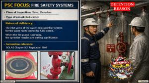 PSC FOCUS: FIRE SAFETY SYSTEMS_The inlet valve of the water mist sprinkler system for the paint room cannot be fully closed. When the fire pump is running, the sprinkler nozzles are leaking significantly. 