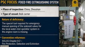 PSC FOCUS: FIXED FIRE EXTINGUISHING SYSTEM_The special tool required for emergency manual opening of the solenoid valves for the local water mist sprinkler system in the engine room is missing. 