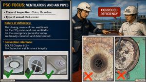 PSC FOCUS: VENTILATORS AND AIR PIPES_The closing covers of two ventilators for the CO? room and one ventilator for the emergency generator room are heavily corroded and deteriorated. 