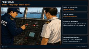PSC FOCUS: 07113 - Fire pumps and its pipes - Light on bridge panel to indicate if Fire & bilge pump is running , not operational. 