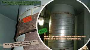 Cargo spaces ventilation trunk should be in an apparent satisfactory condition.  