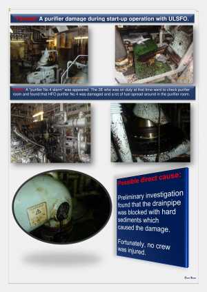 A purifier damage during start-up operation with ULSFO. 