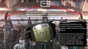 Corrective actions shall be taken for all surfaces with temperatures above 220 °C 