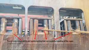 Found rusty rollers which are hardly moving that can cause the wasting of the ropes 