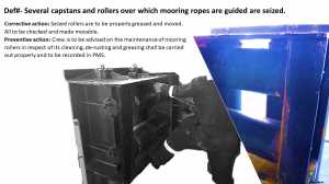 PSC deficiency for several capstans and rollers over which mooring ropes are guided are seized 