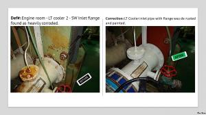 Engine room - LT cooler 2 - SW Inlet flange found as heavily corroded 