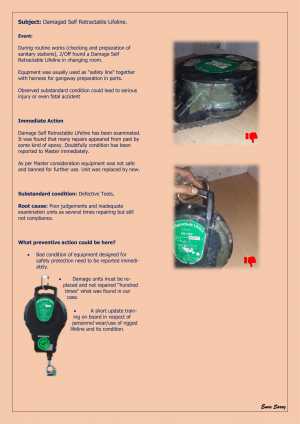 Damaged self retractable lifeline 