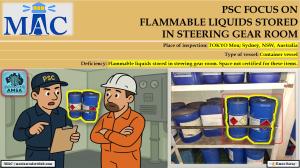 PSC FOCUS ON  FLAMMABLE LIQUIDS STORED  IN STEERING GEAR ROOM_Flammable liquids stored in steering gear room... 